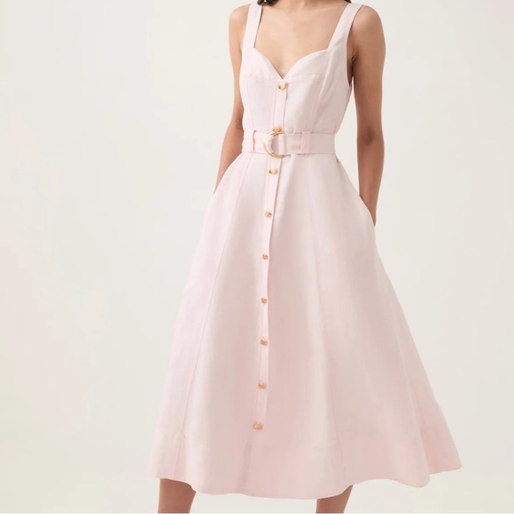 Aje Clay Belted Linen Midi Dress - Pastel Pink - Picture 3 of 3